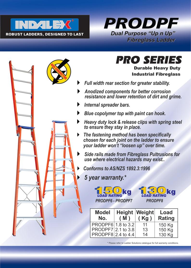 Indalex Pro Series Fibreglass Dual Purpose 8ft (2.4 m - 4.4 m) - Ladders4U