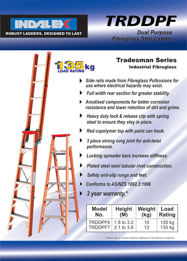 Indalex Tradesman Fibreglass Dual Purpose 6ft (1.8m - 3.2m) - Ladders4U