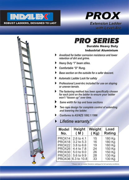 Indalex Pro Series Aluminium Extension with Level Arc 30ft (5.0M - 9M) - Ladders4U