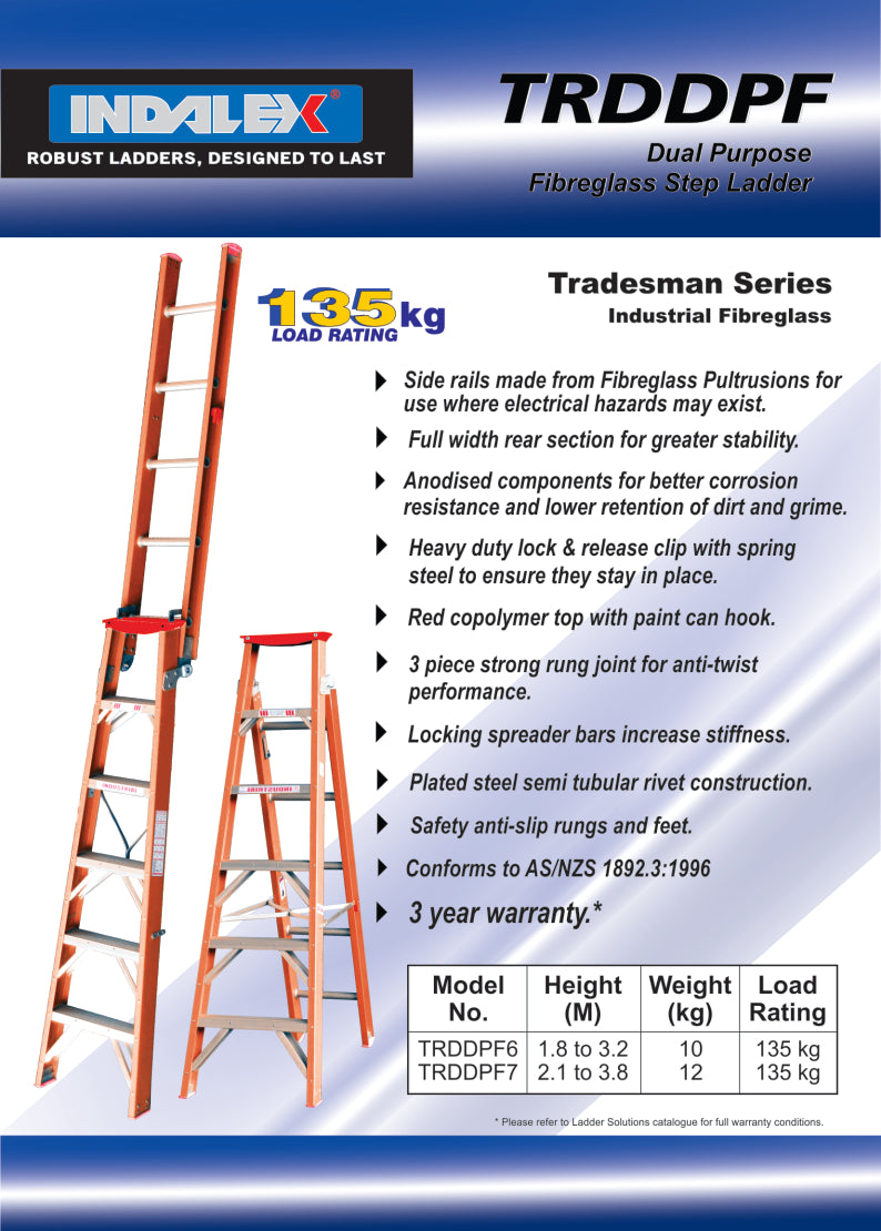 Indalex Tradesman Fibreglass Dual Purpose 6ft (1.8m - 3.2m)