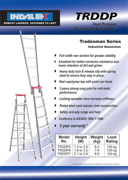 Indalex Tradesman Aluminium Dual Purpose 6ft (1.8 M to 3.2m) - Ladders4U