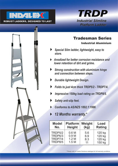 Indalex Tradesman Aluminium Slim Line Platform Ladder 8/5 5ft (1.5m) - Ladders4U