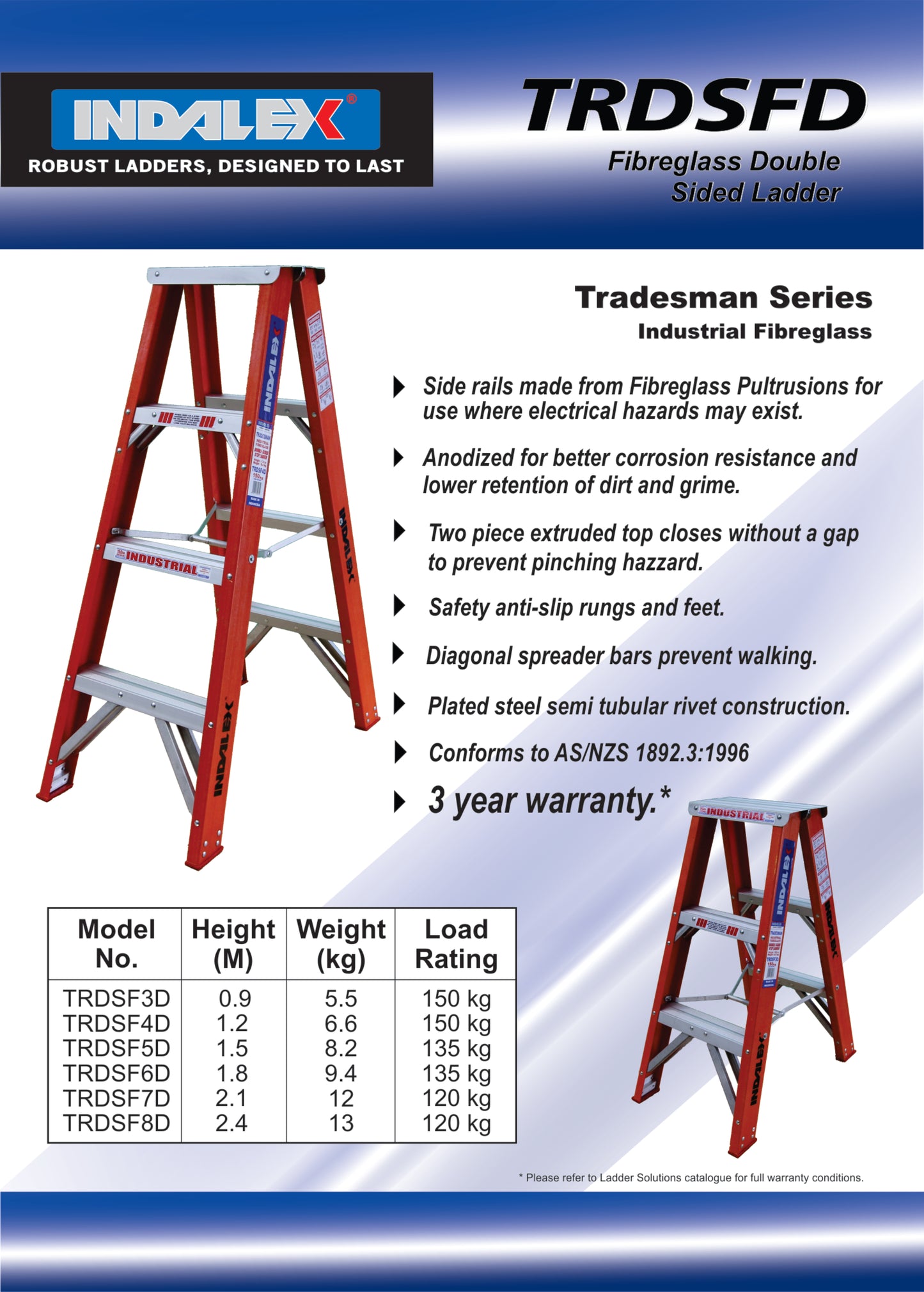 Indalex Tradesman Fibreglass Double Sided Step 3ft (0.9m)