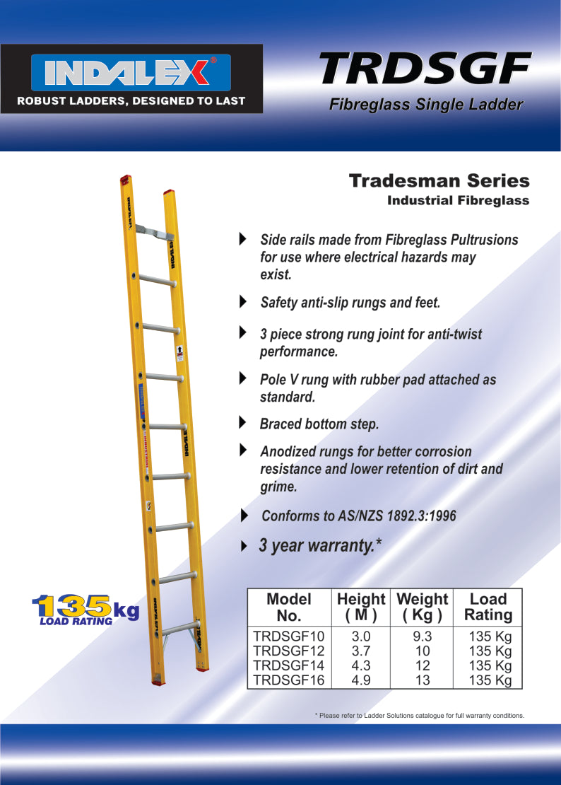 Indalex Tradesman Fibreglass Single Ladder 10ft (3m)