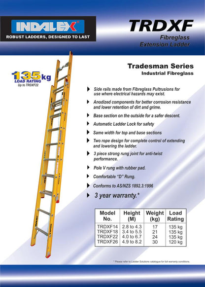 Indalex Tradesman Fibreglass Extension 26 ft (4.9m - 8.2m) - Ladders4U